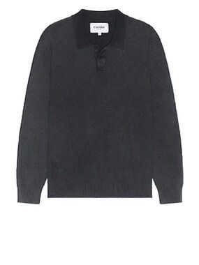 CORRIDOR 
Long Sleeve Rice Stitch Polo in Charcoal